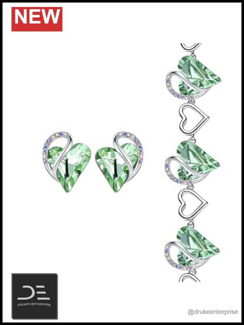 August Birthstone Heart Jewelry Set - Crystal Earrings & Bracelet
